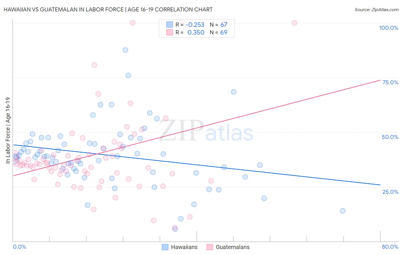 Hawaiian vs Guatemalan In Labor Force | Age 16-19