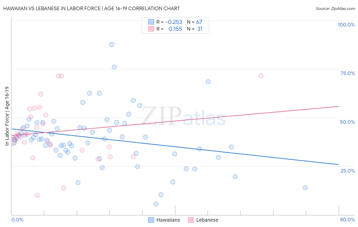 Hawaiian vs Lebanese In Labor Force | Age 16-19
