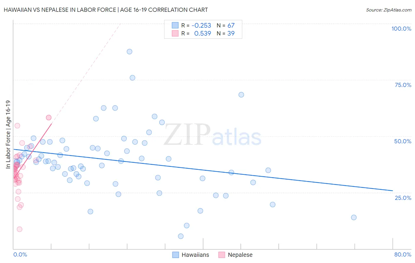Hawaiian vs Nepalese In Labor Force | Age 16-19
