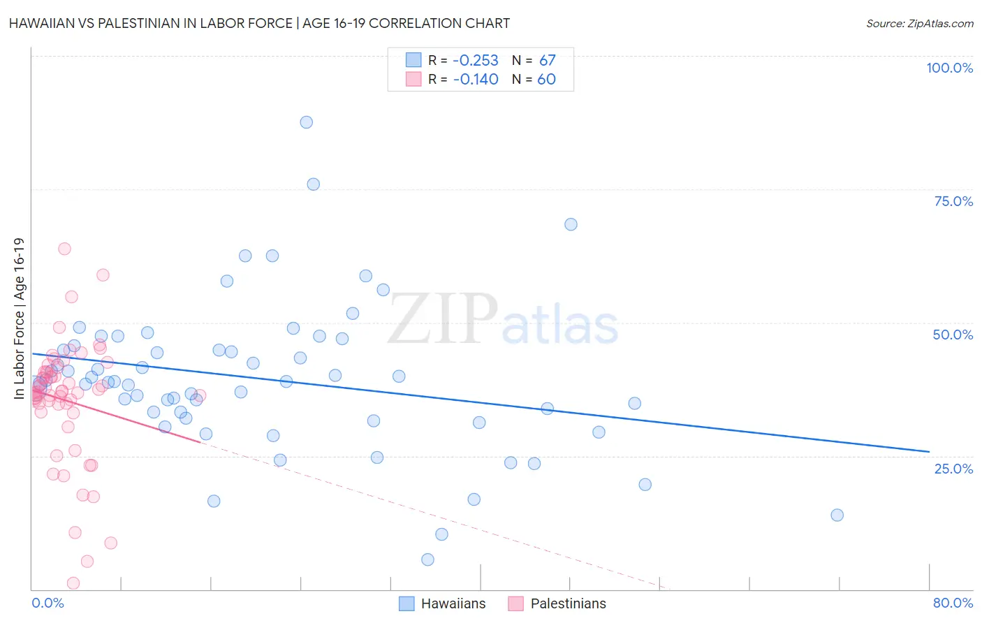 Hawaiian vs Palestinian In Labor Force | Age 16-19