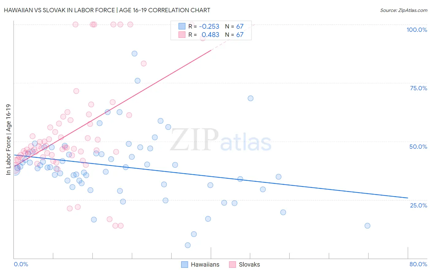 Hawaiian vs Slovak In Labor Force | Age 16-19