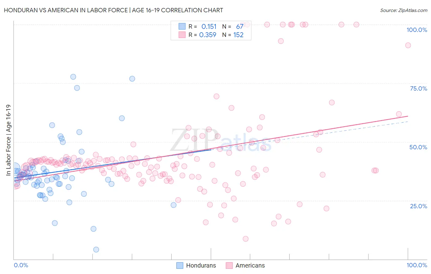 Honduran vs American In Labor Force | Age 16-19