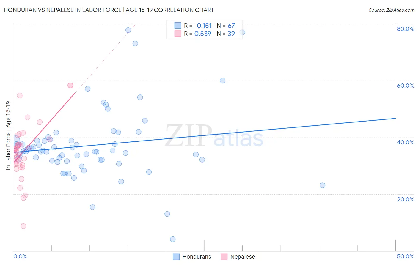 Honduran vs Nepalese In Labor Force | Age 16-19