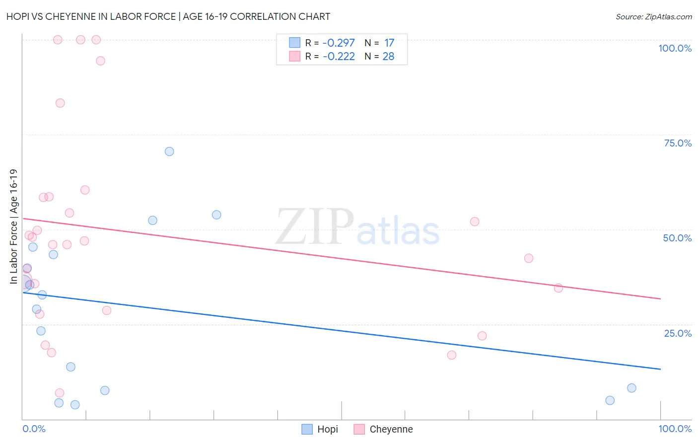 Hopi vs Cheyenne In Labor Force | Age 16-19