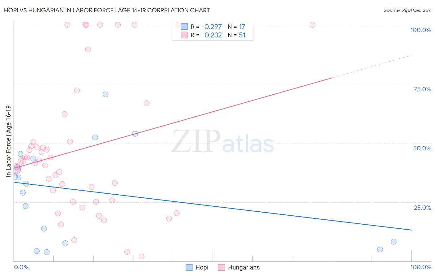 Hopi vs Hungarian In Labor Force | Age 16-19