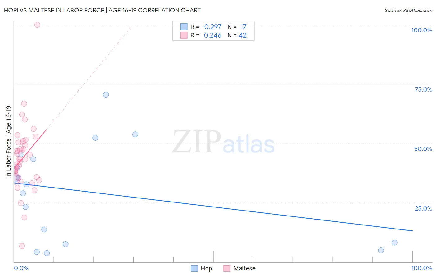 Hopi vs Maltese In Labor Force | Age 16-19