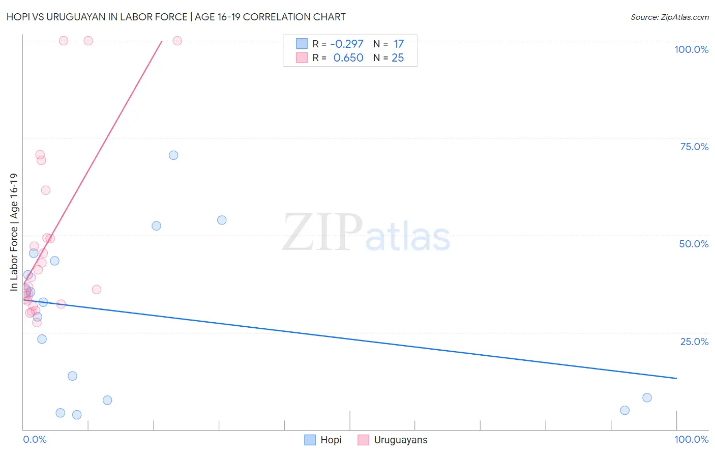 Hopi vs Uruguayan In Labor Force | Age 16-19