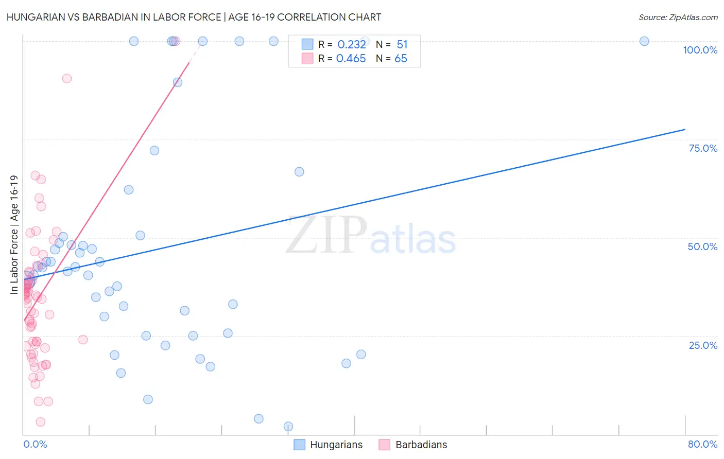 Hungarian vs Barbadian In Labor Force | Age 16-19