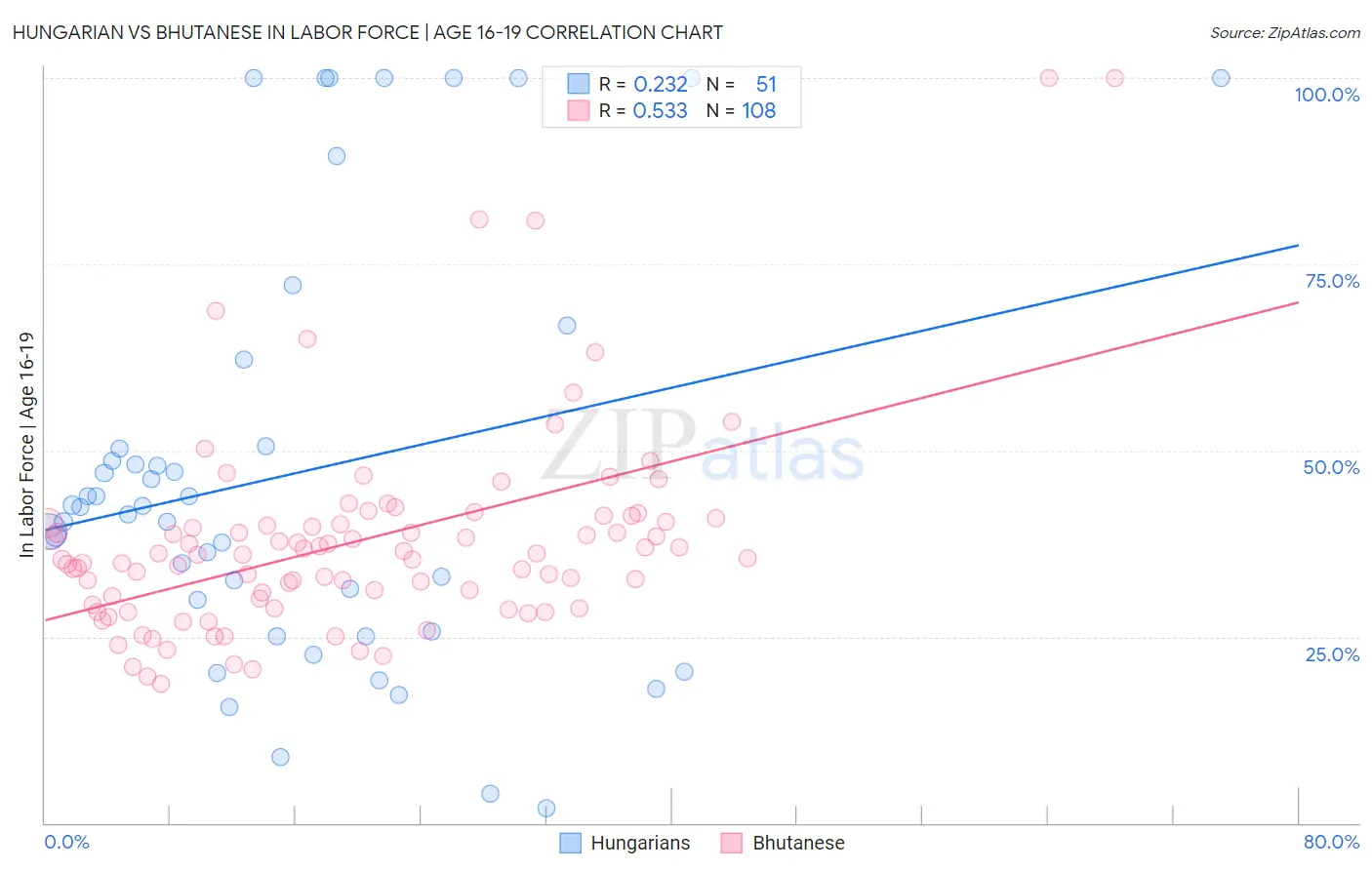Hungarian vs Bhutanese In Labor Force | Age 16-19