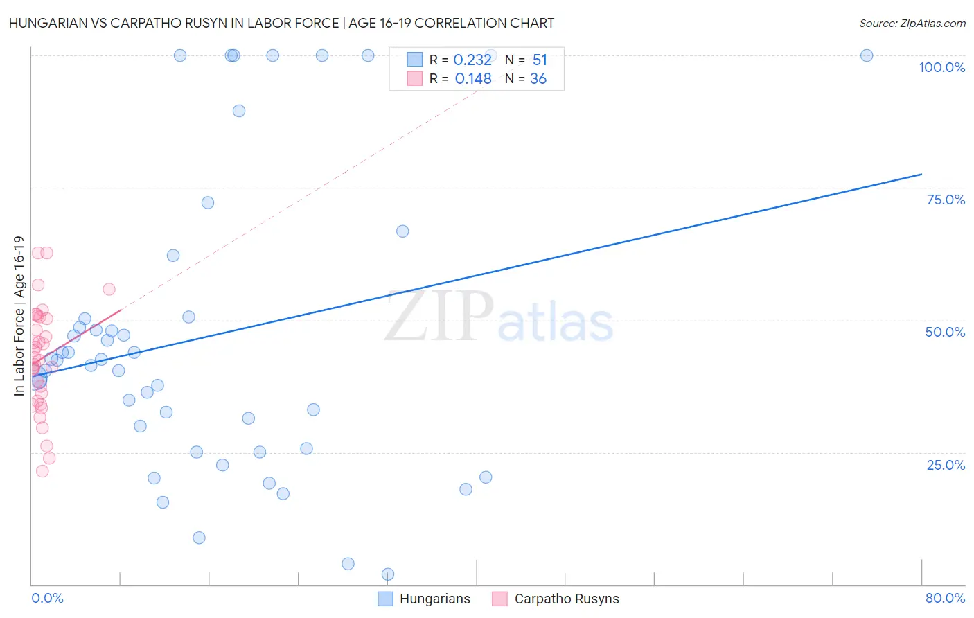 Hungarian vs Carpatho Rusyn In Labor Force | Age 16-19
