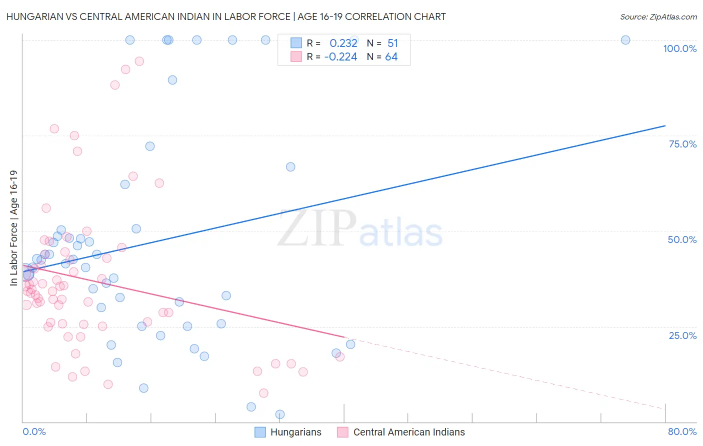 Hungarian vs Central American Indian In Labor Force | Age 16-19