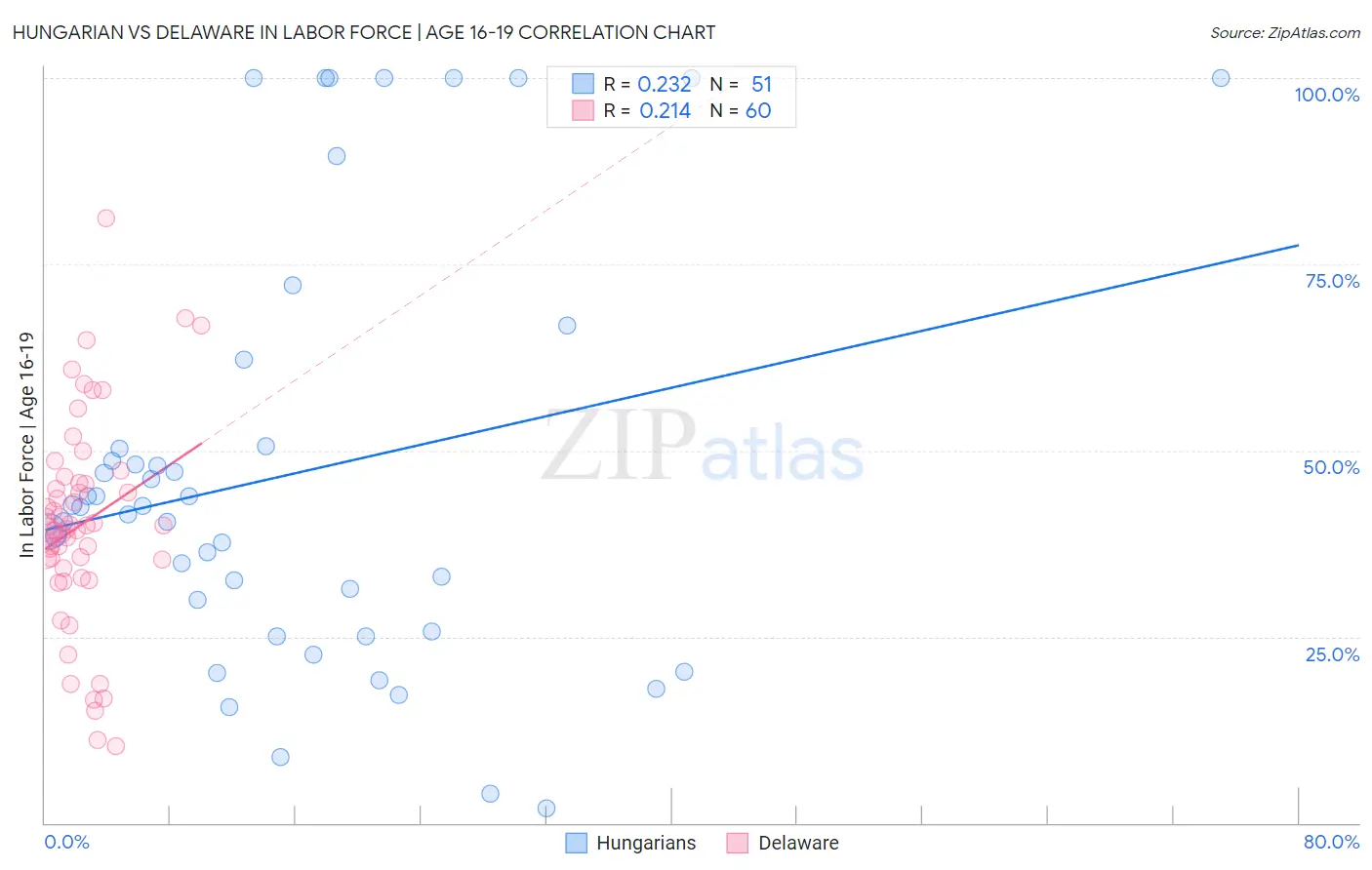 Hungarian vs Delaware In Labor Force | Age 16-19