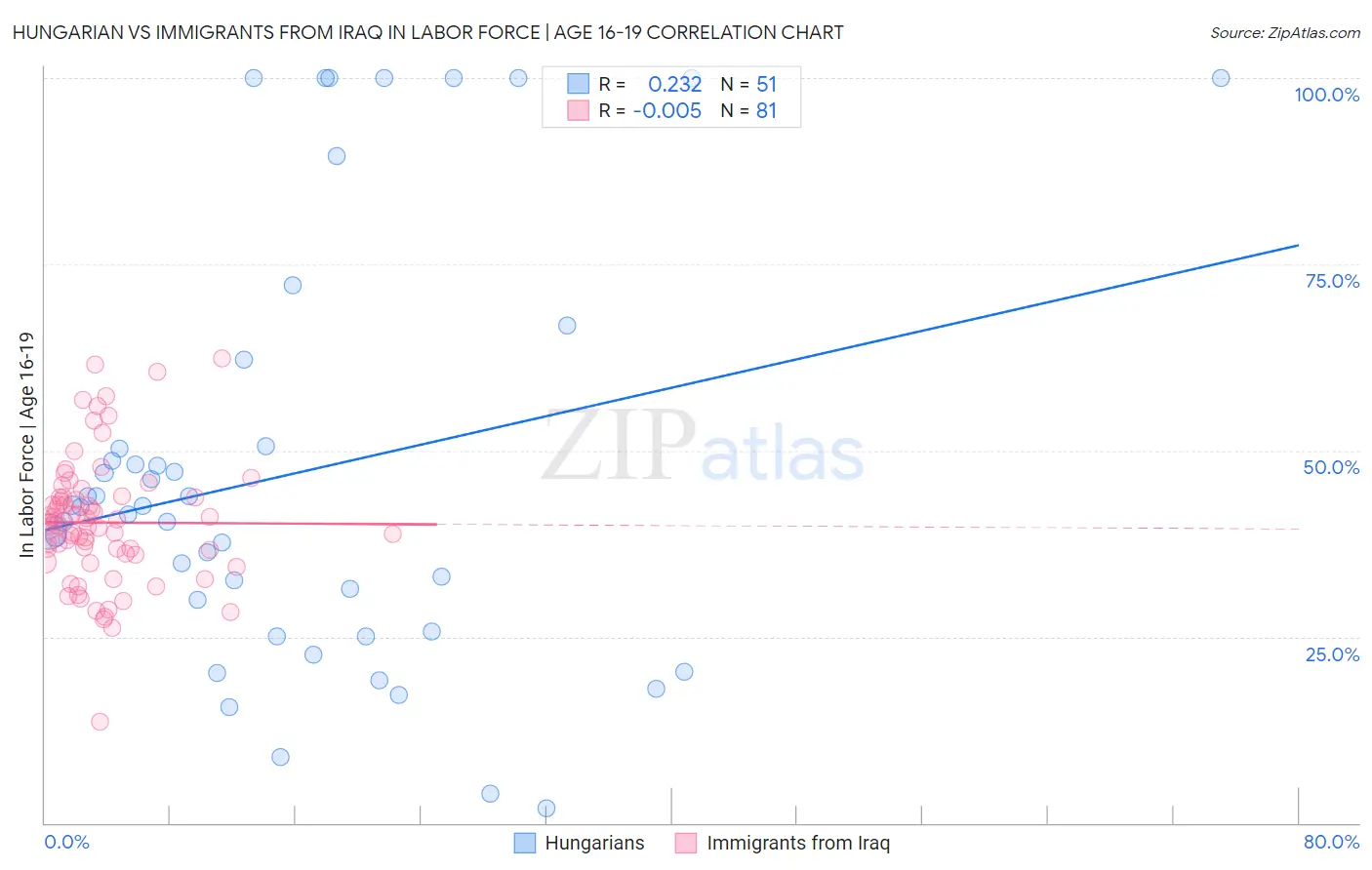 Hungarian vs Immigrants from Iraq In Labor Force | Age 16-19