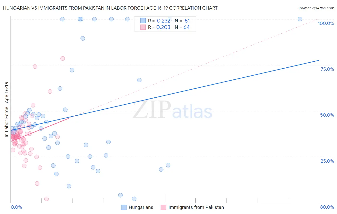 Hungarian vs Immigrants from Pakistan In Labor Force | Age 16-19