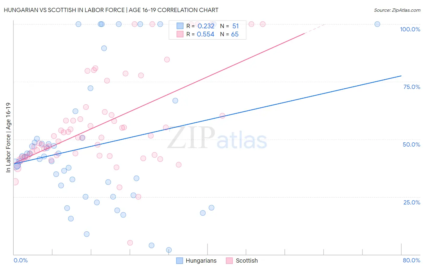 Hungarian vs Scottish In Labor Force | Age 16-19