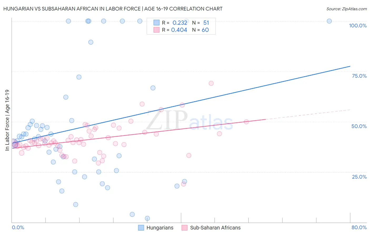 Hungarian vs Subsaharan African In Labor Force | Age 16-19