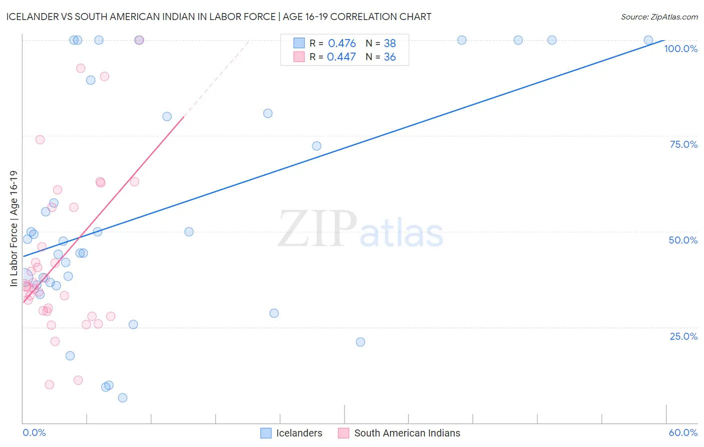 Icelander vs South American Indian In Labor Force | Age 16-19