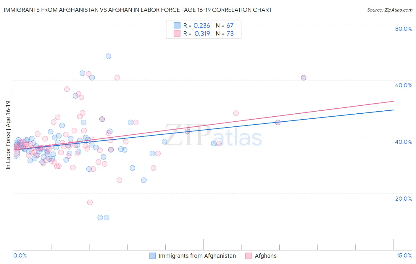 Immigrants from Afghanistan vs Afghan In Labor Force | Age 16-19