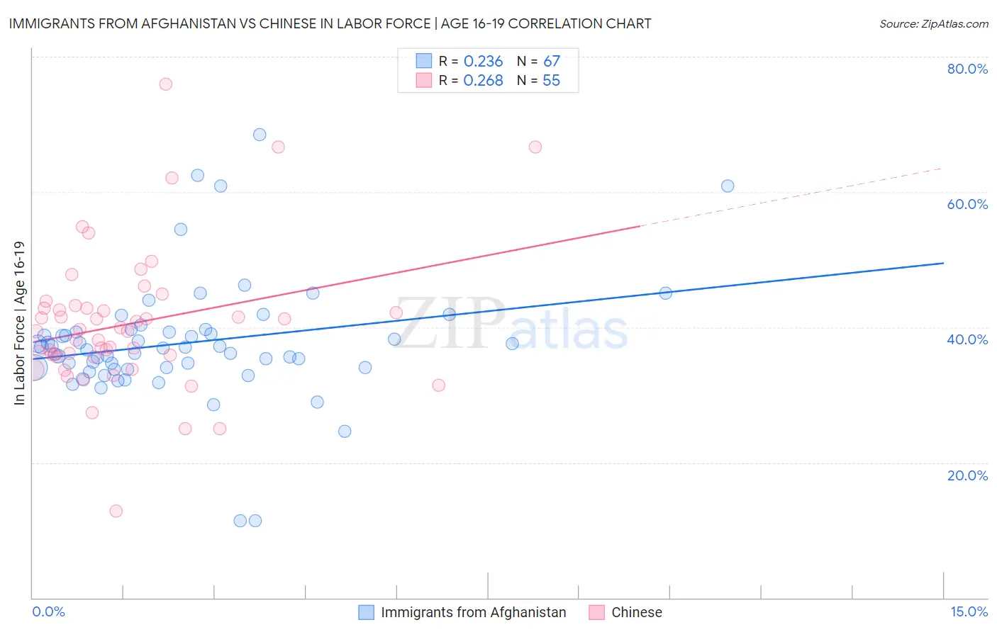 Immigrants from Afghanistan vs Chinese In Labor Force | Age 16-19