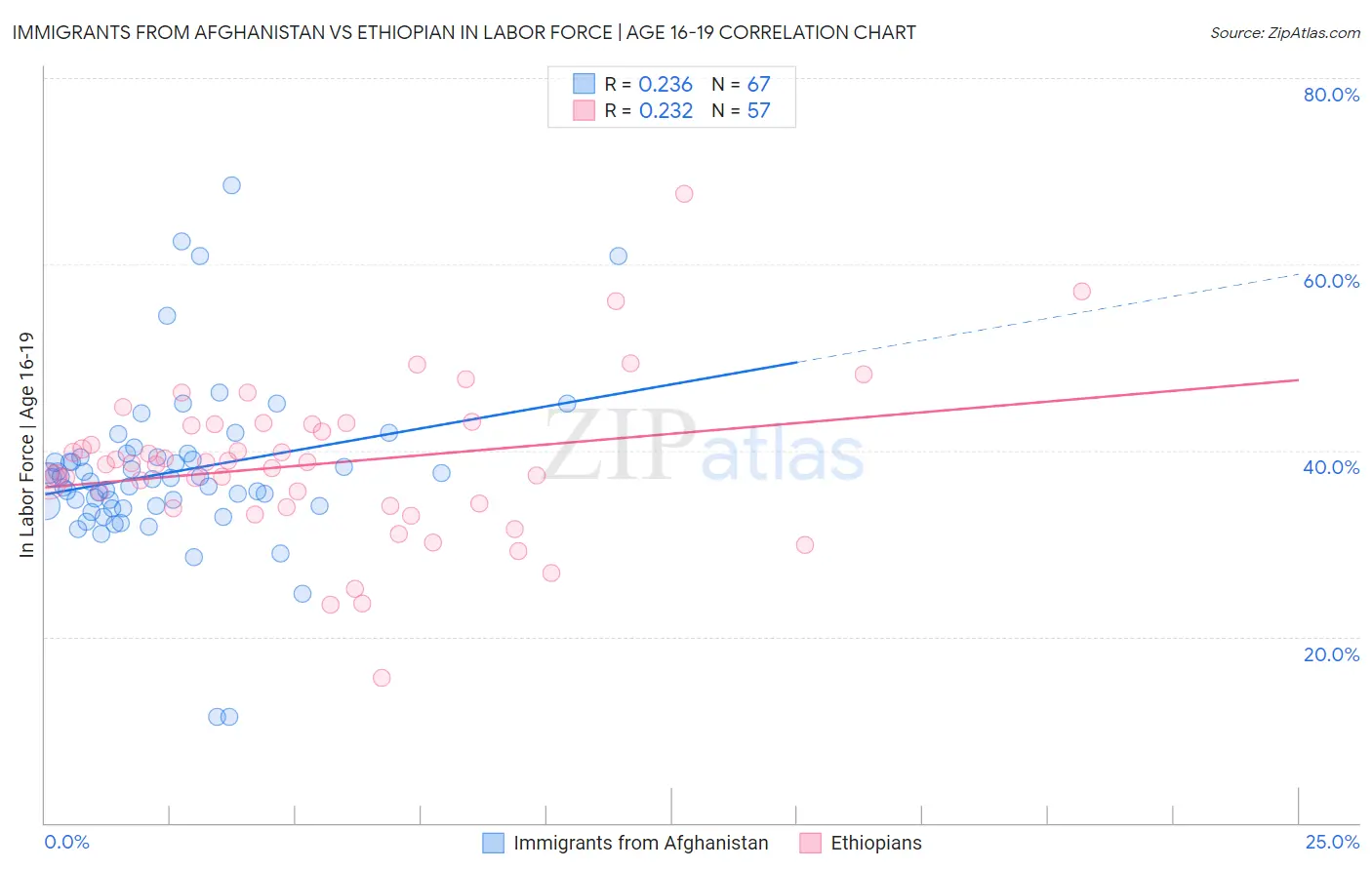 Immigrants from Afghanistan vs Ethiopian In Labor Force | Age 16-19