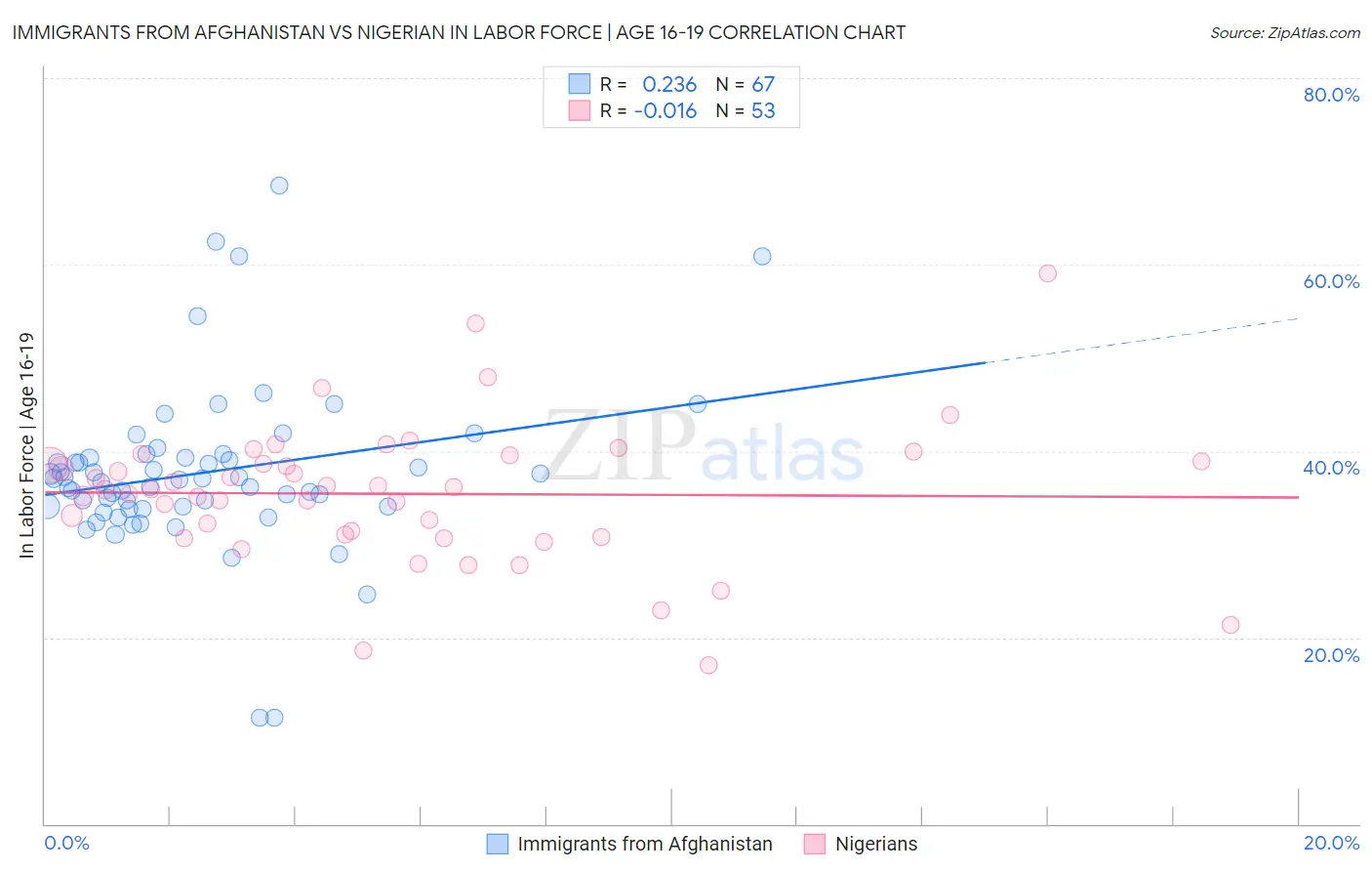 Immigrants from Afghanistan vs Nigerian In Labor Force | Age 16-19