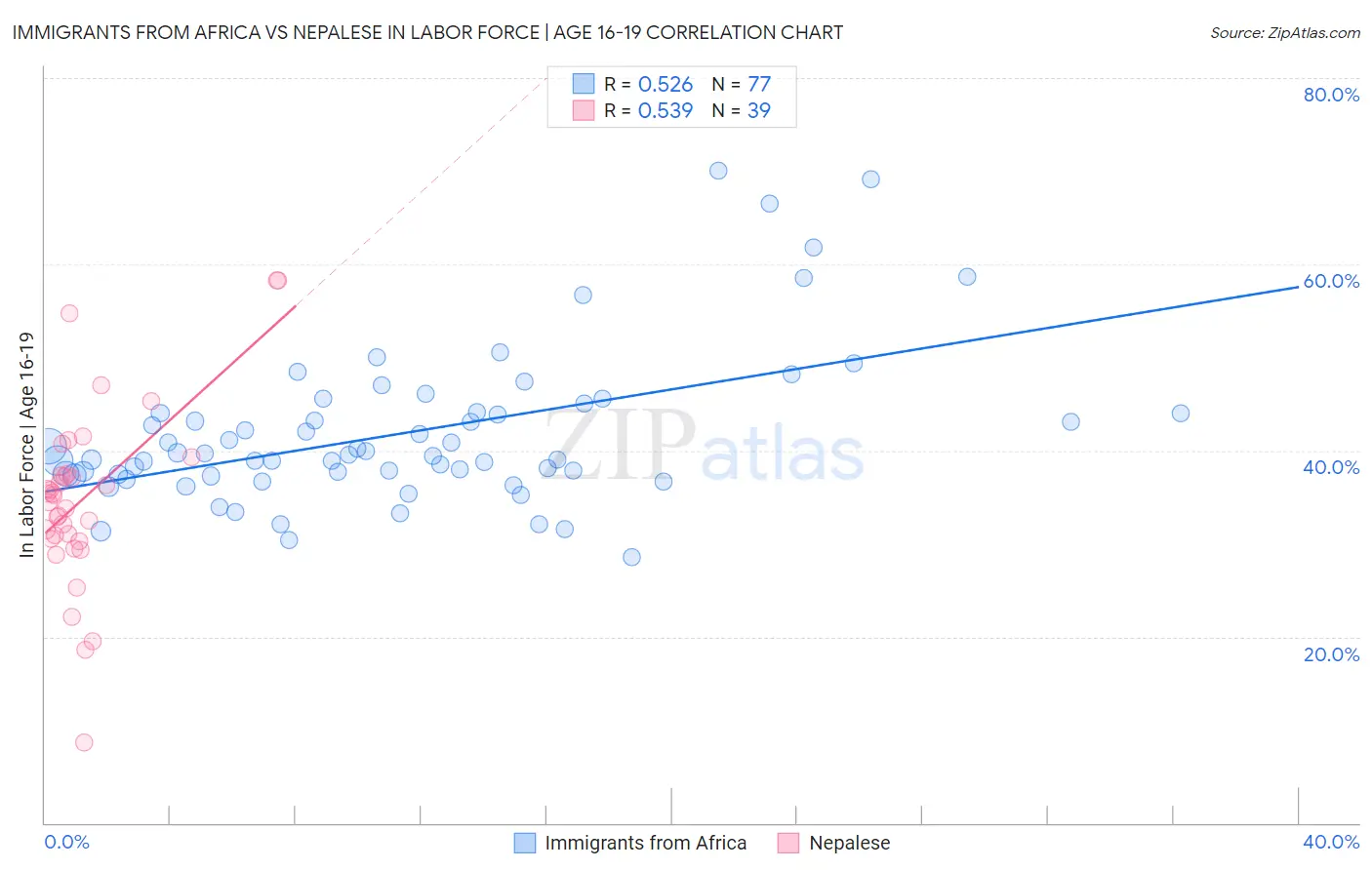 Immigrants from Africa vs Nepalese In Labor Force | Age 16-19