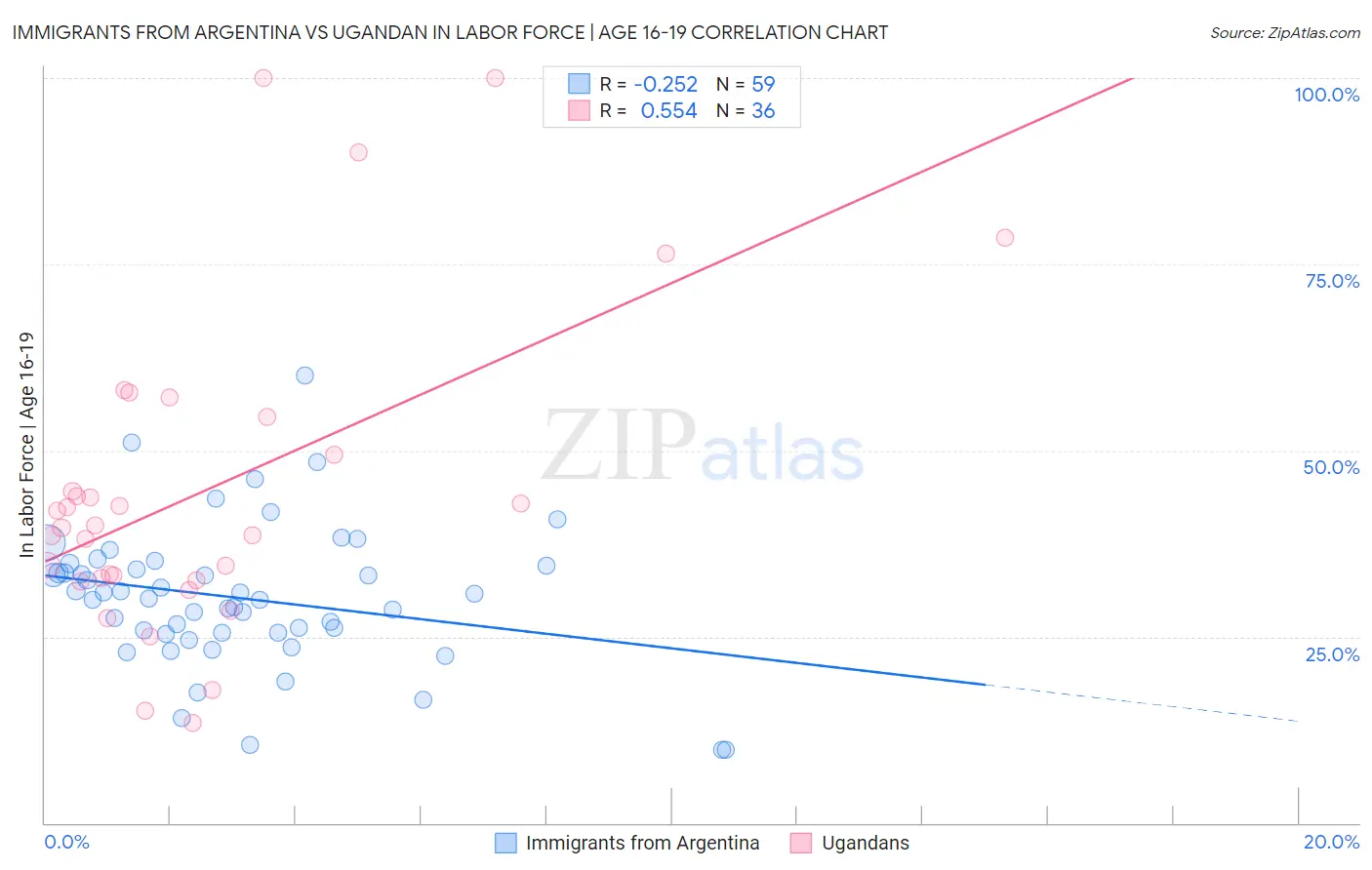 Immigrants from Argentina vs Ugandan In Labor Force | Age 16-19