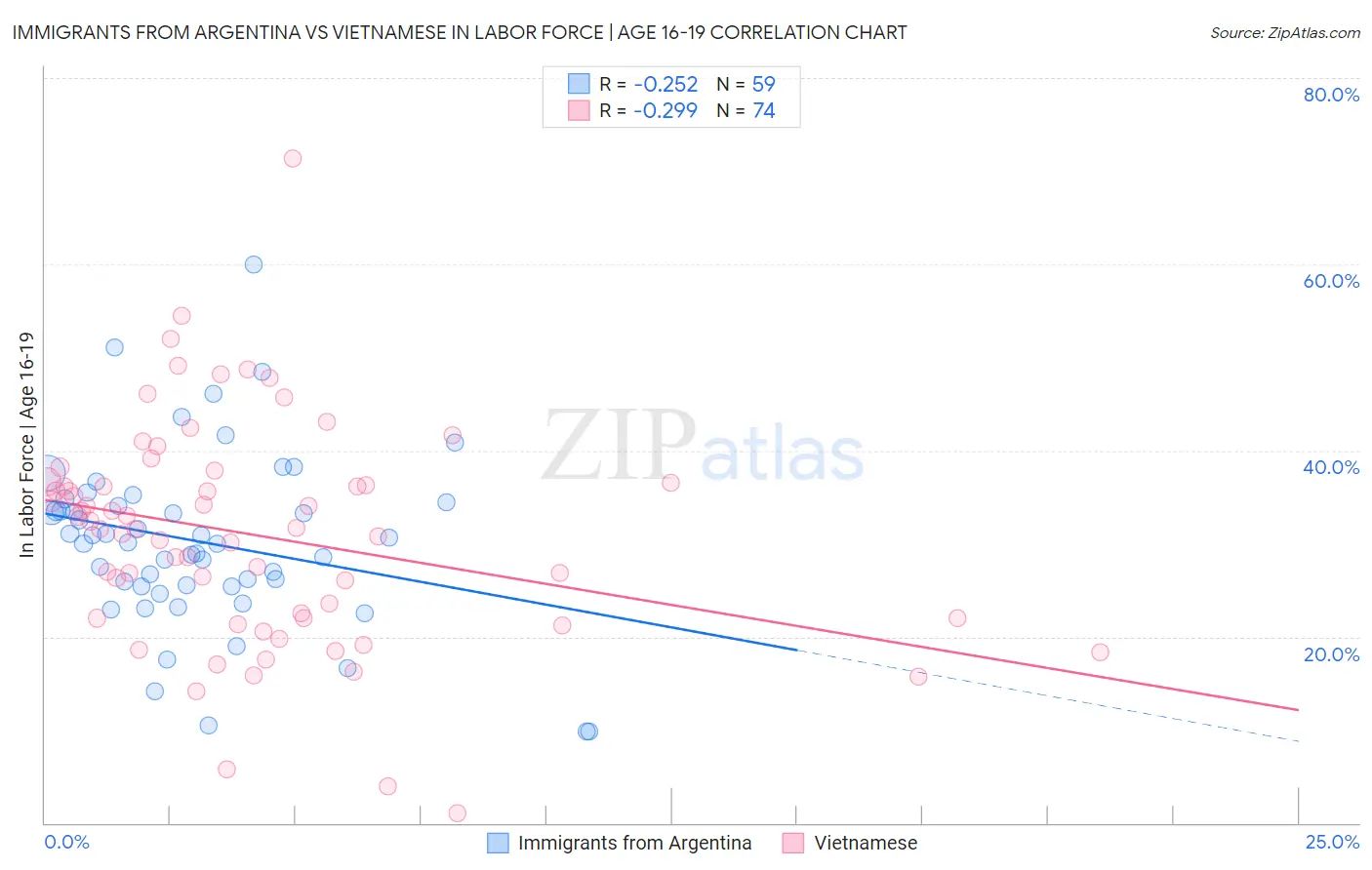 Immigrants from Argentina vs Vietnamese In Labor Force | Age 16-19