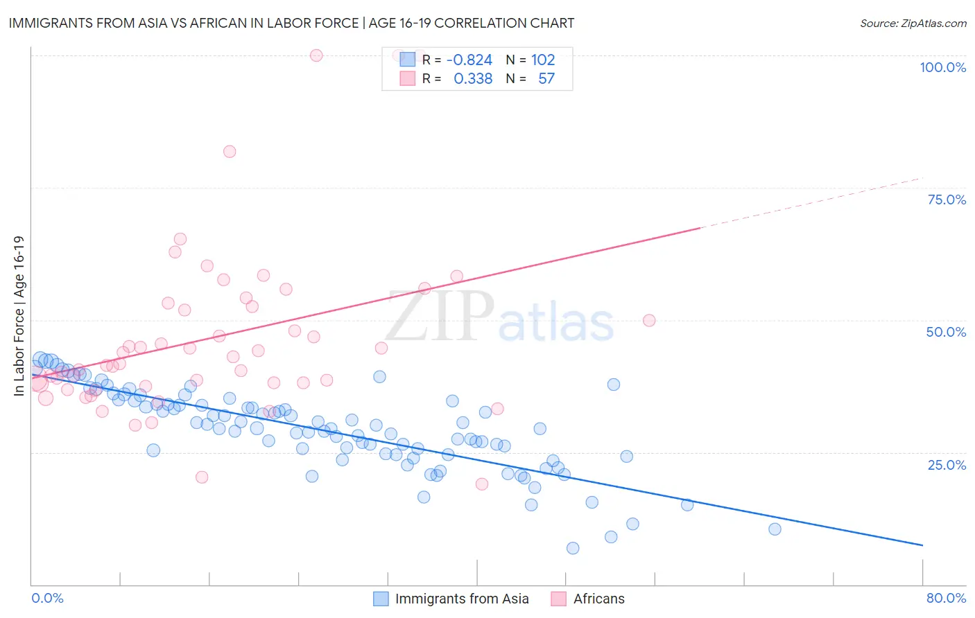 Immigrants from Asia vs African In Labor Force | Age 16-19