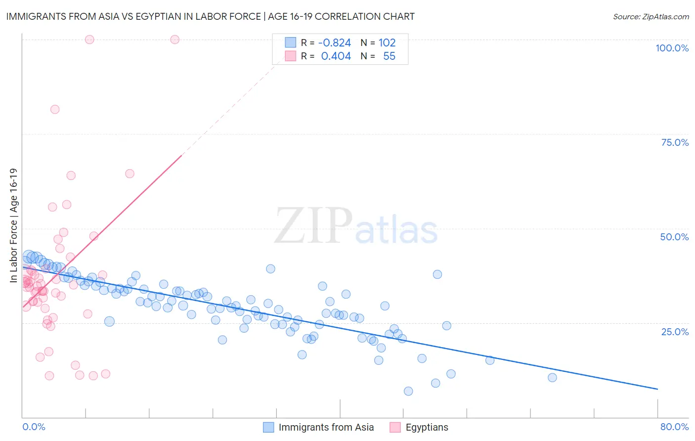Immigrants from Asia vs Egyptian In Labor Force | Age 16-19