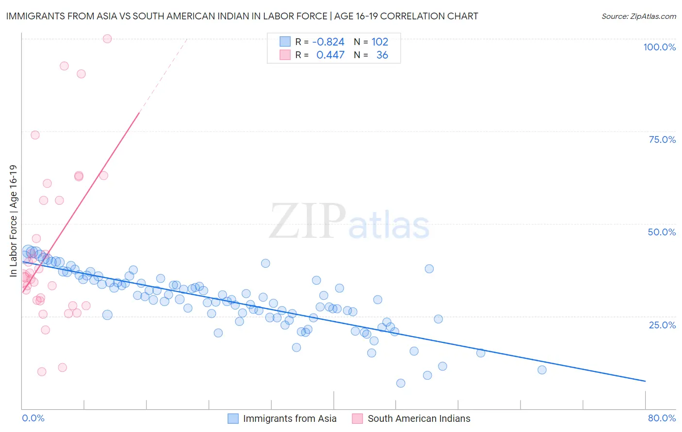 Immigrants from Asia vs South American Indian In Labor Force | Age 16-19