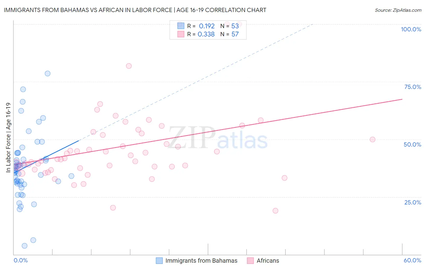 Immigrants from Bahamas vs African In Labor Force | Age 16-19