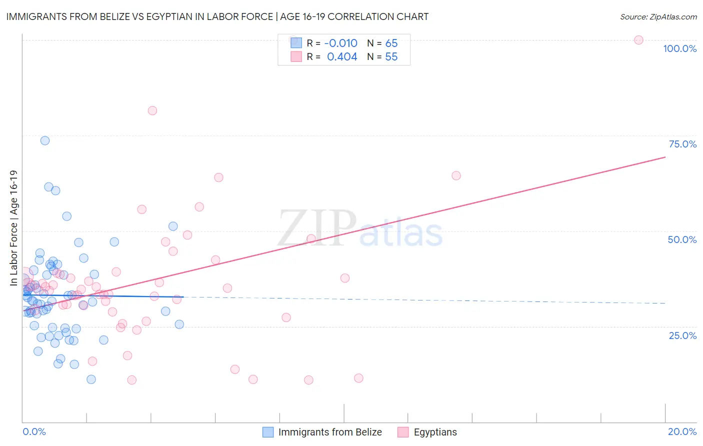 Immigrants from Belize vs Egyptian In Labor Force | Age 16-19