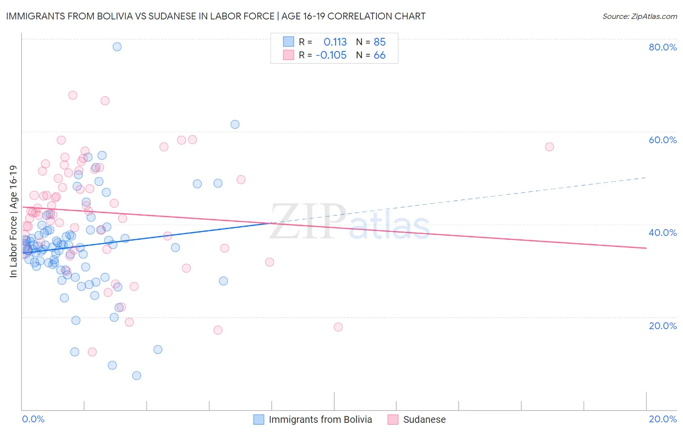 Immigrants from Bolivia vs Sudanese In Labor Force | Age 16-19