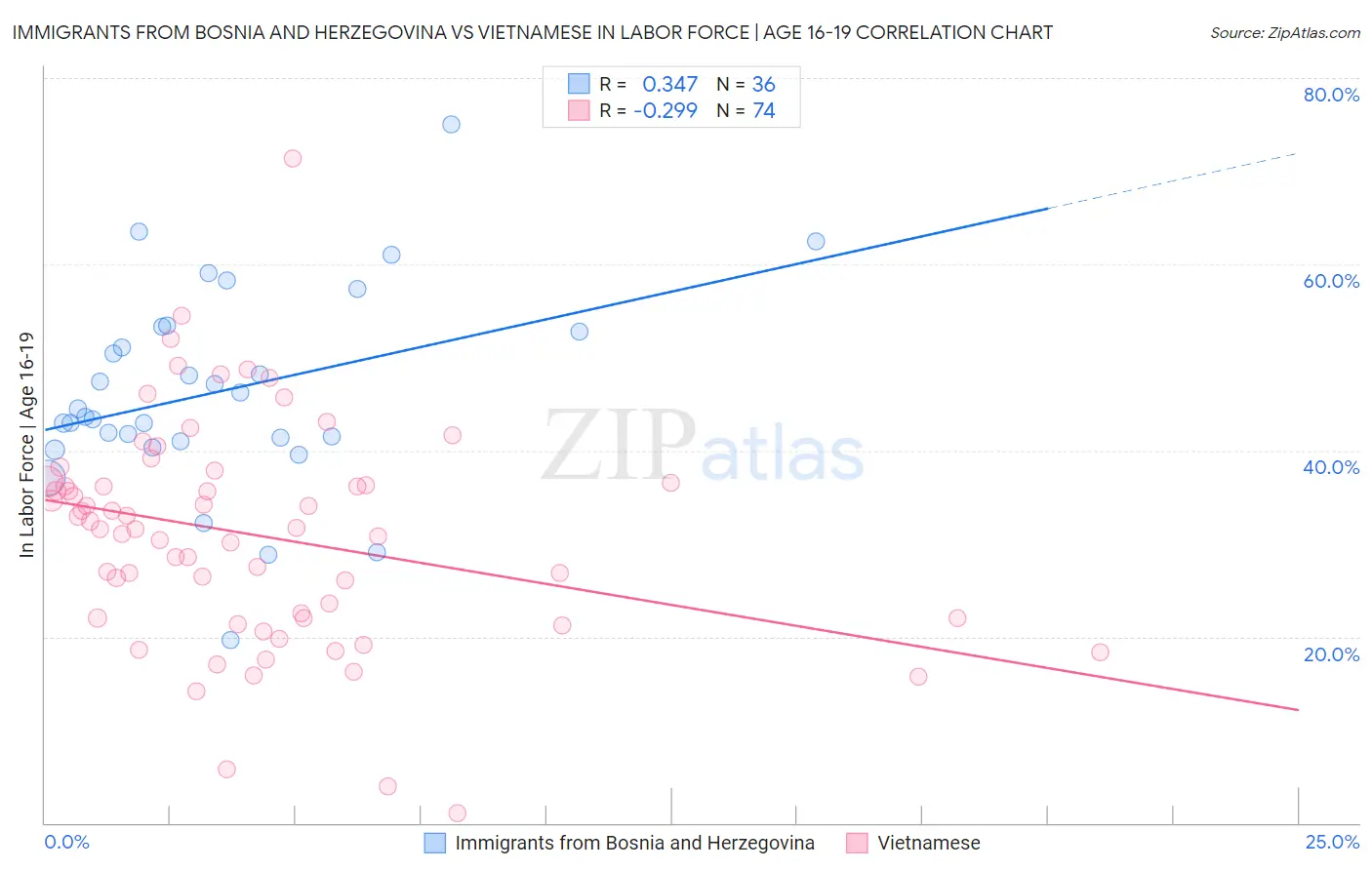 Immigrants from Bosnia and Herzegovina vs Vietnamese In Labor Force | Age 16-19