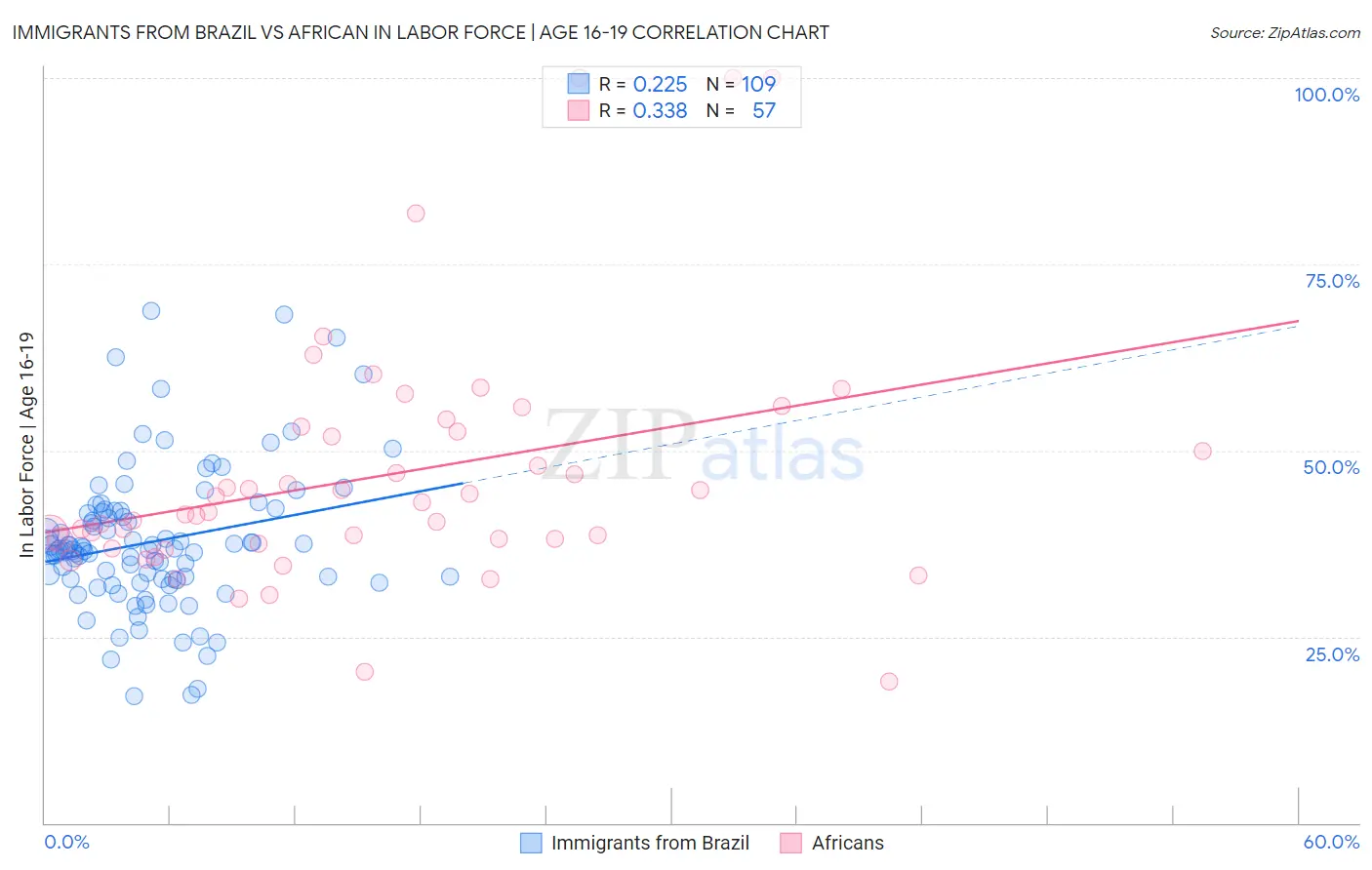 Immigrants from Brazil vs African In Labor Force | Age 16-19