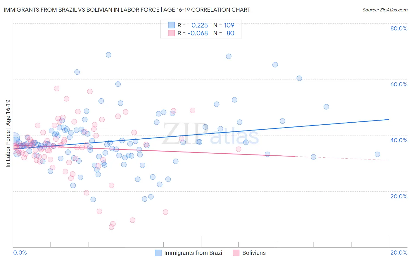 Immigrants from Brazil vs Bolivian In Labor Force | Age 16-19