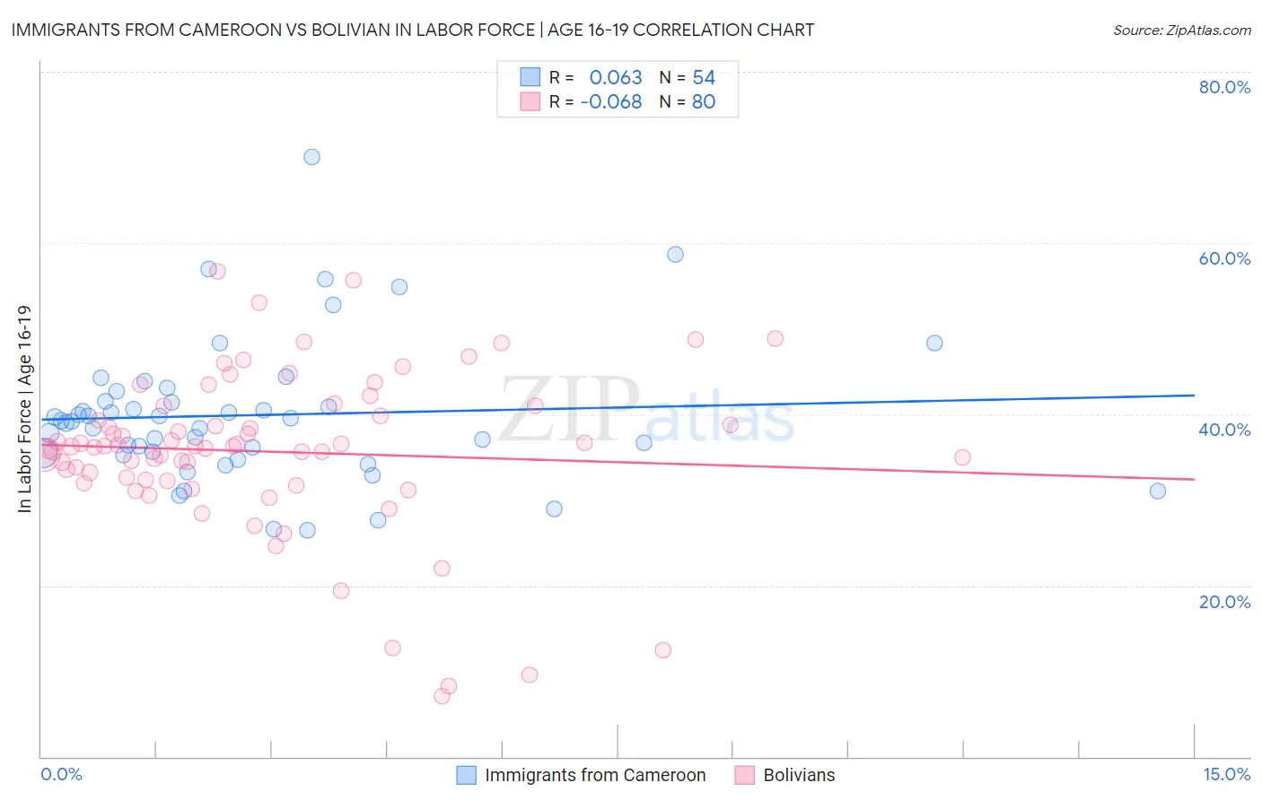 Immigrants from Cameroon vs Bolivian In Labor Force | Age 16-19