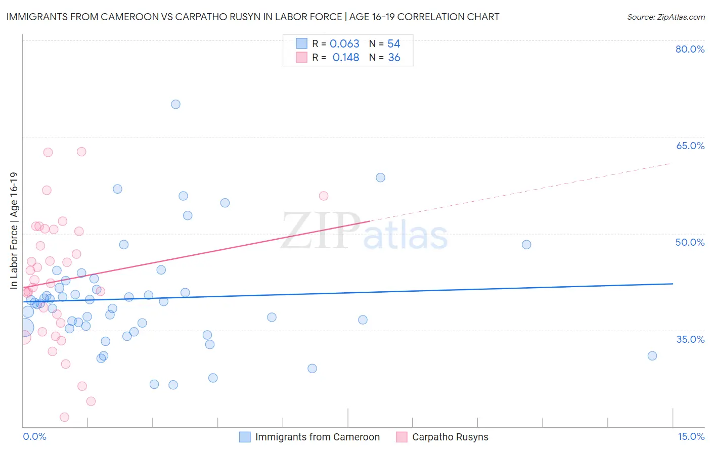 Immigrants from Cameroon vs Carpatho Rusyn In Labor Force | Age 16-19