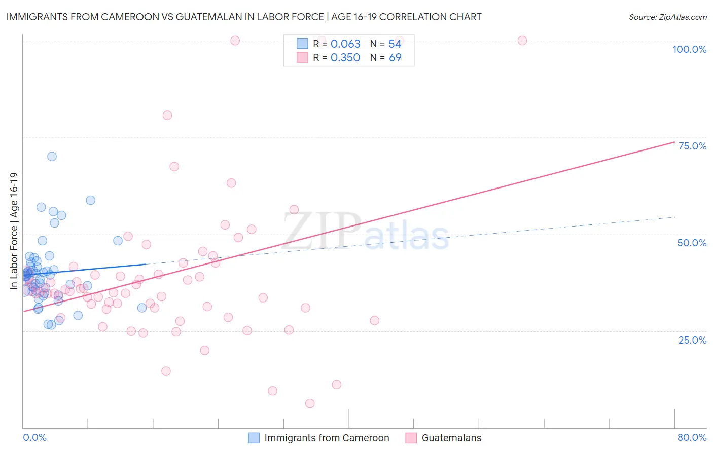 Immigrants from Cameroon vs Guatemalan In Labor Force | Age 16-19