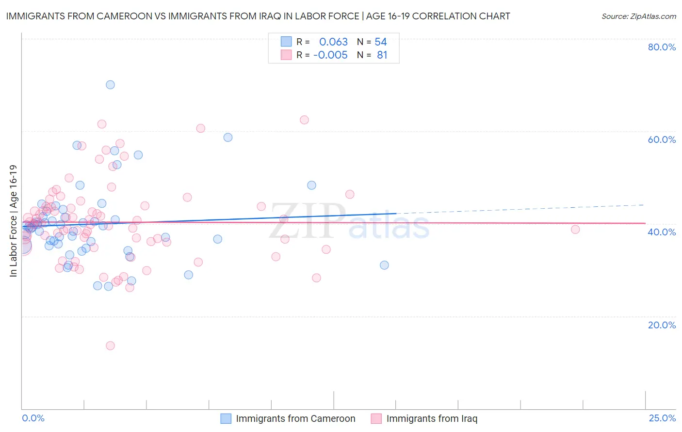 Immigrants from Cameroon vs Immigrants from Iraq In Labor Force | Age 16-19