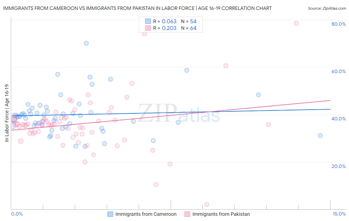 Immigrants from Cameroon vs Immigrants from Pakistan In Labor Force | Age 16-19