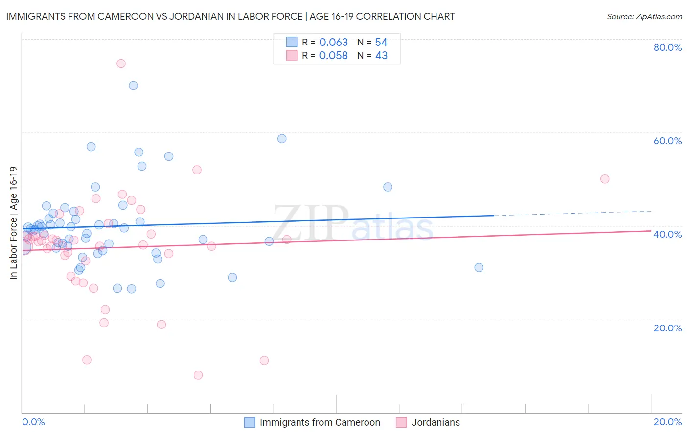 Immigrants from Cameroon vs Jordanian In Labor Force | Age 16-19