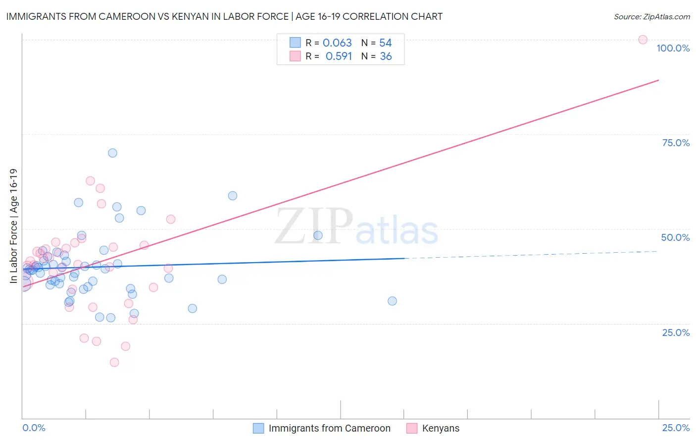 Immigrants from Cameroon vs Kenyan In Labor Force | Age 16-19