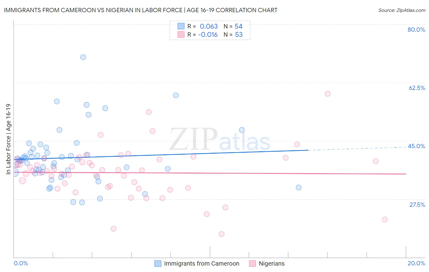 Immigrants from Cameroon vs Nigerian In Labor Force | Age 16-19