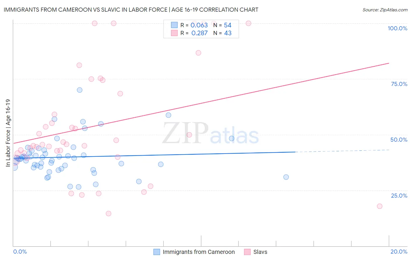 Immigrants from Cameroon vs Slavic In Labor Force | Age 16-19