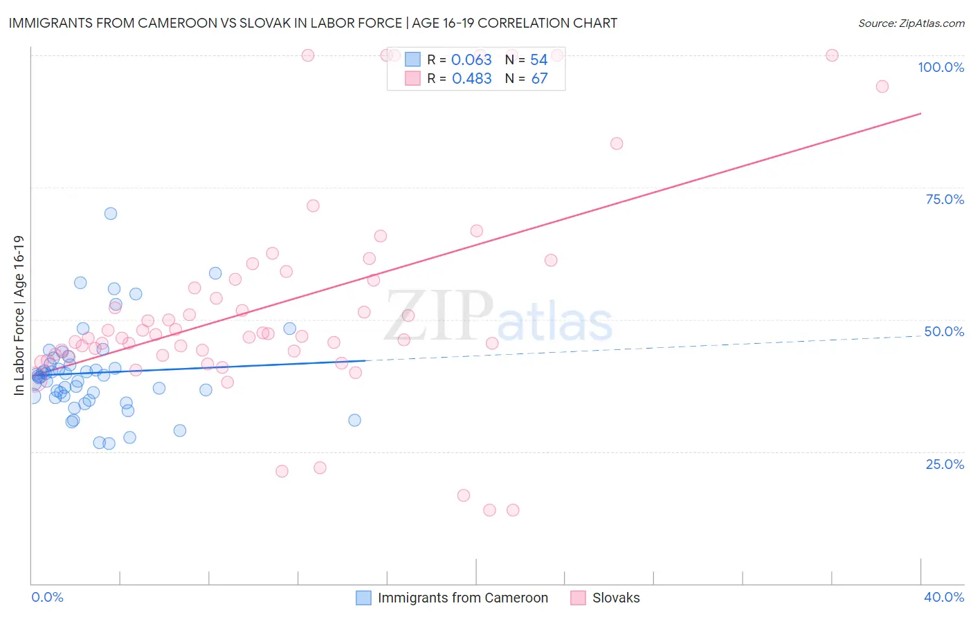 Immigrants from Cameroon vs Slovak In Labor Force | Age 16-19