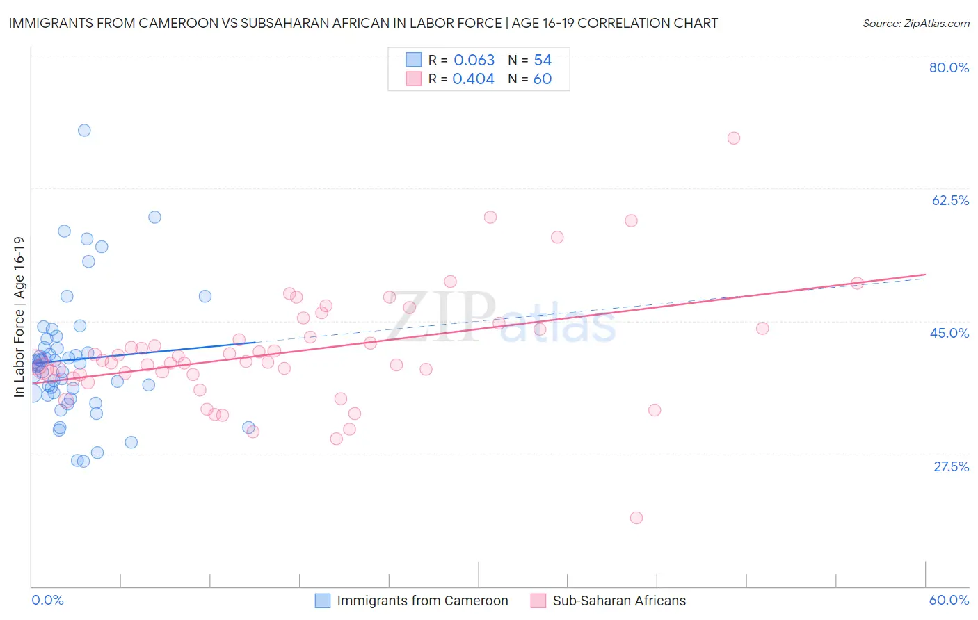 Immigrants from Cameroon vs Subsaharan African In Labor Force | Age 16-19