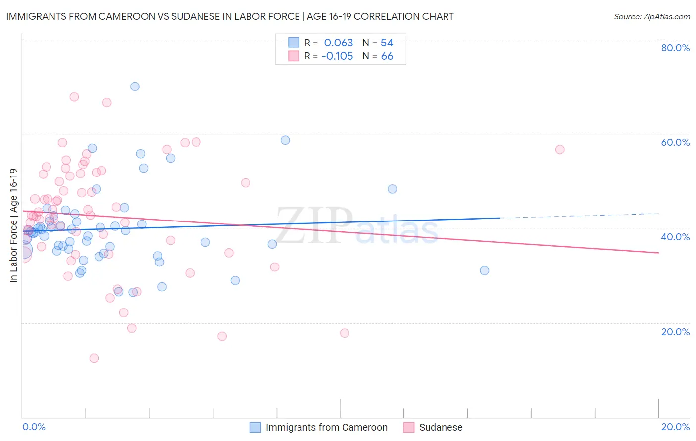 Immigrants from Cameroon vs Sudanese In Labor Force | Age 16-19