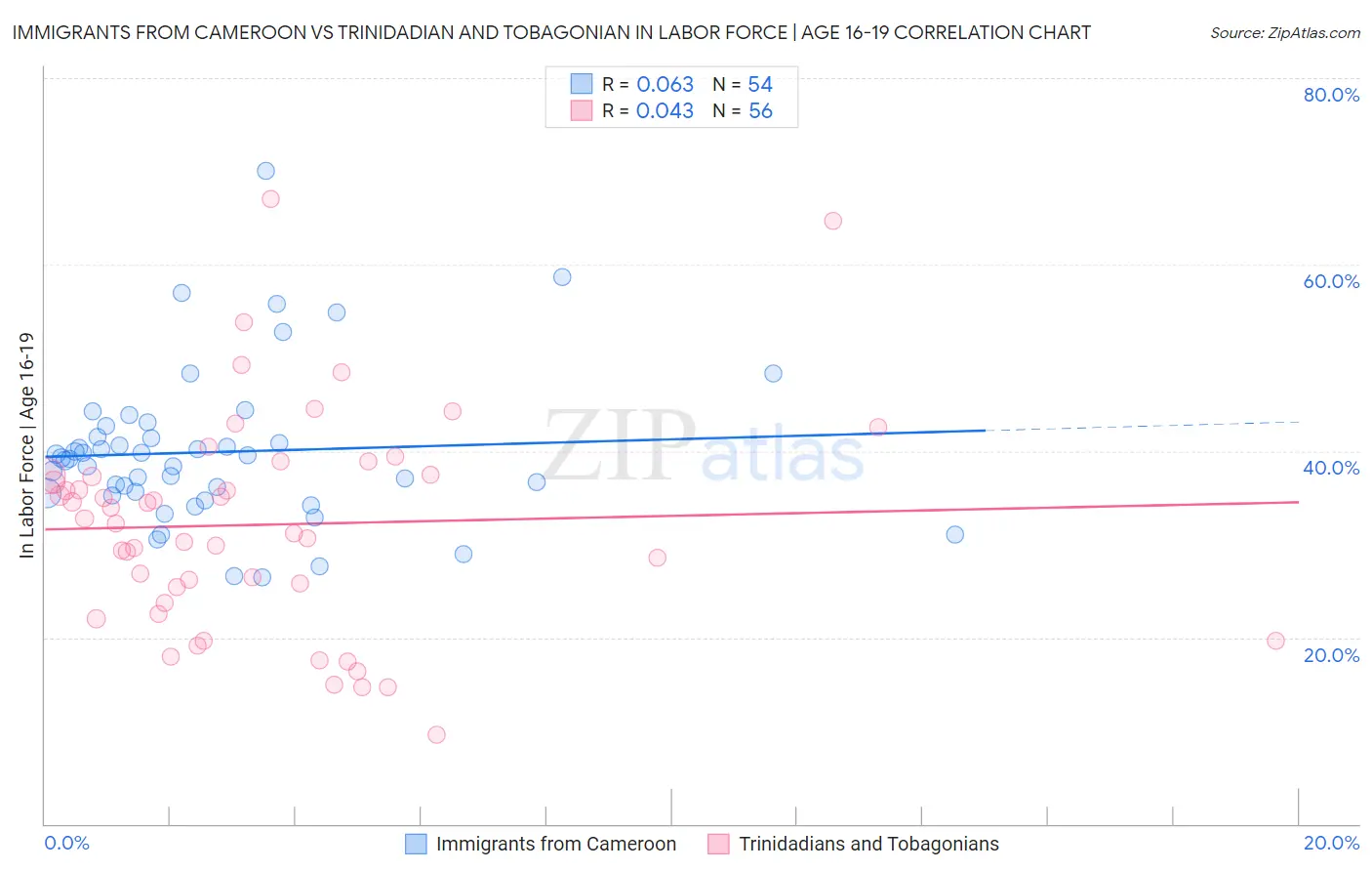Immigrants from Cameroon vs Trinidadian and Tobagonian In Labor Force | Age 16-19